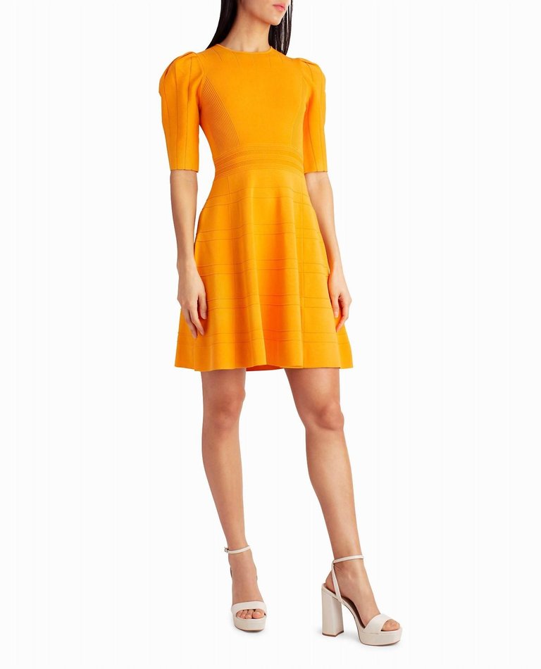 Jessie Pleated Shoulder A-Line Dress In Flame Orange