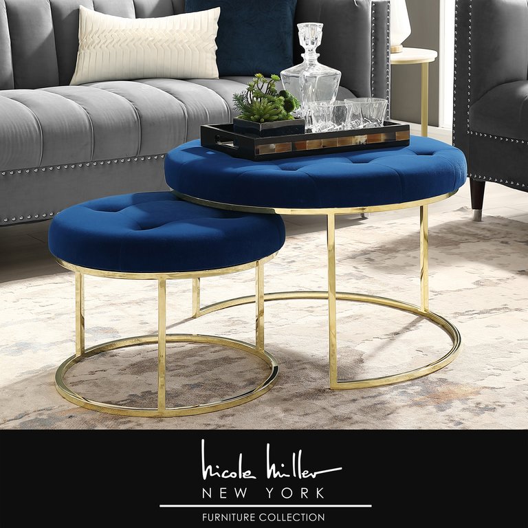 Keanu Cocktail Ottoman - Navy/Gold