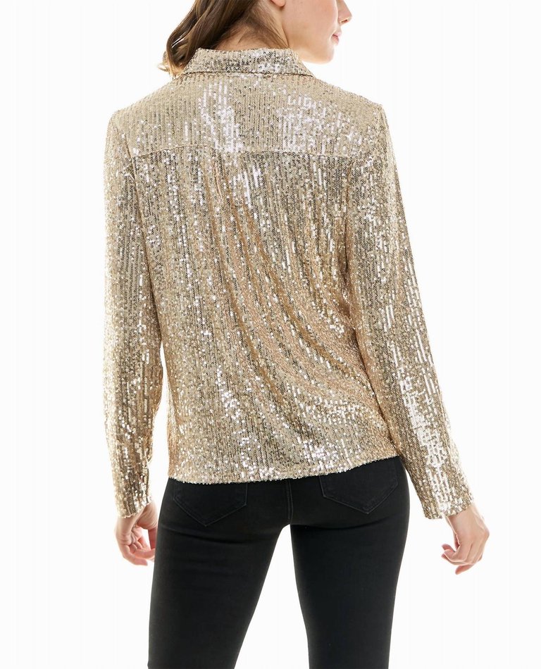 Nora Sequin Button Front Shirt In Champagne