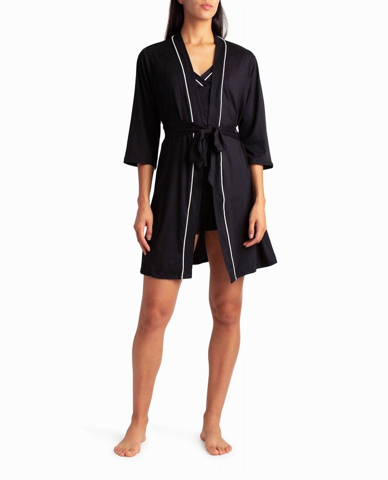 Peached Jersey Three-Piece Sleepwear Set In Black - Black