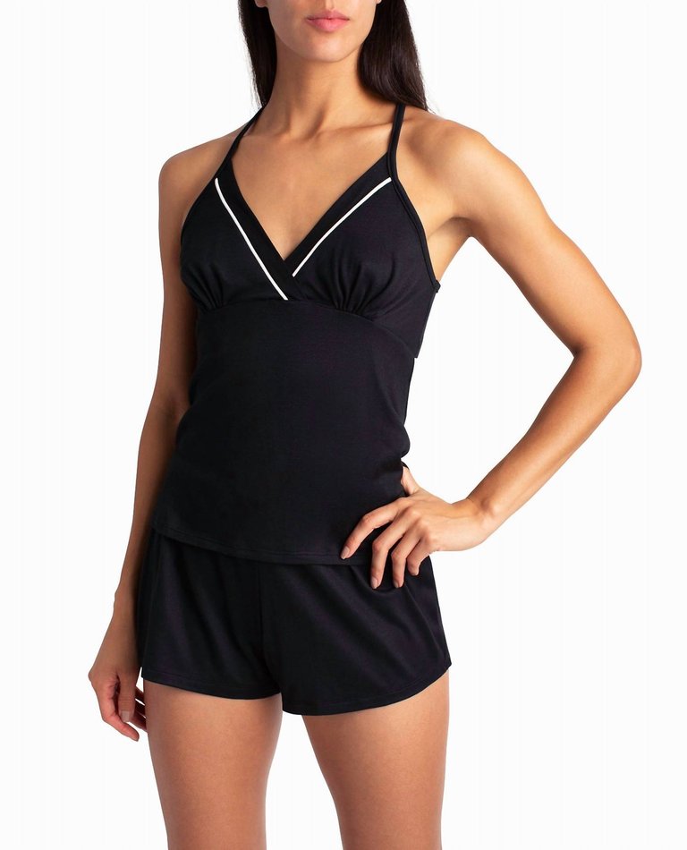 Peached Jersey Three-Piece Sleepwear Set In Black