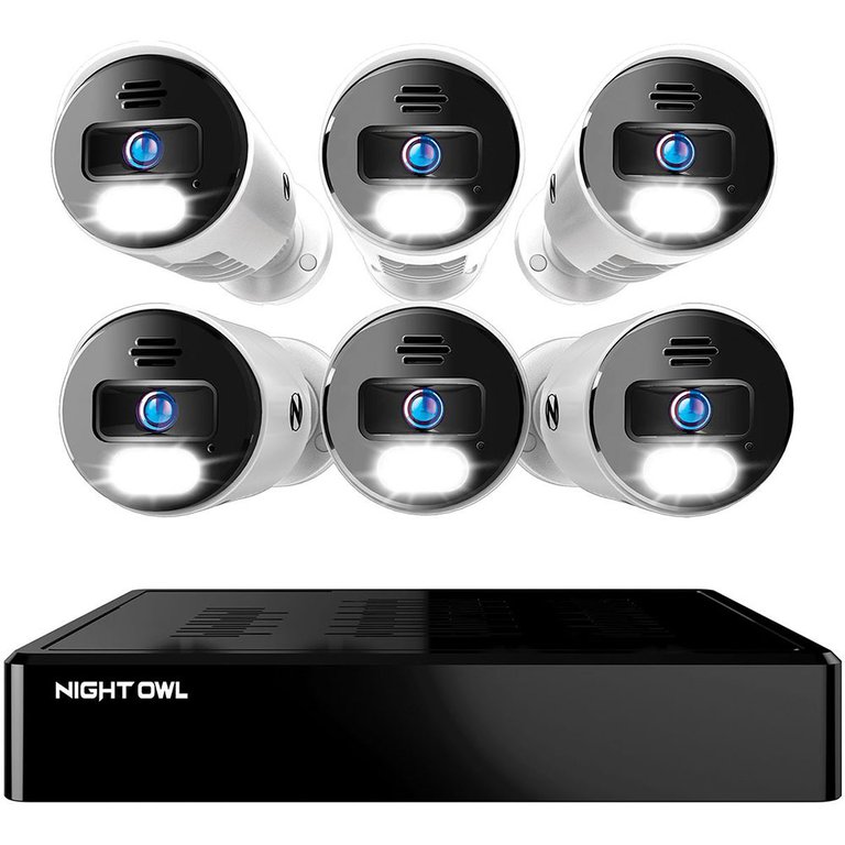 Indoor/Outdoor 6-Camera Wired 4K Ultra HD 2TB NVR Spotlight Surveillance System - White