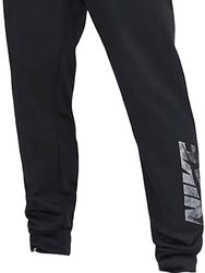 Men Solid Black Logo Tapered Swoosh Therma Fit Joggers Pants - Black