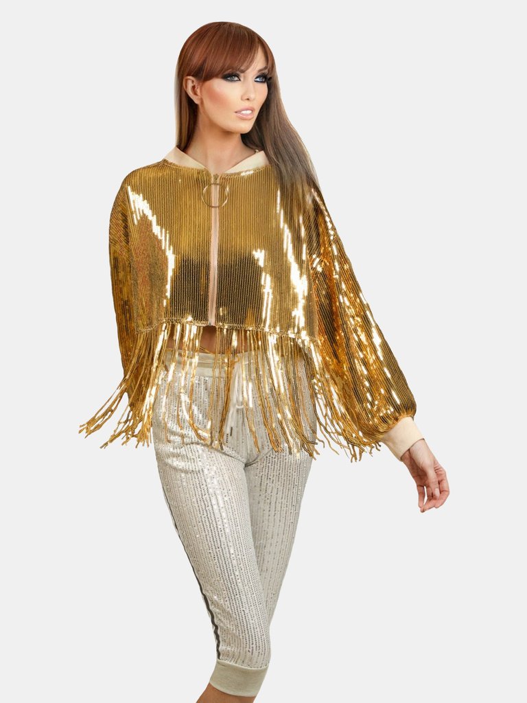 Cherilyn Sequin Fringe Jacket - Gold