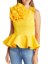 Coco Corsage Peplum Top - Yellow