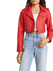 Faux Leather Michaela Biker Jacket - Red
