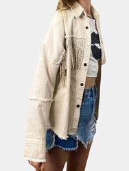 Janice Fringe Denim Jacket - Oatmeal