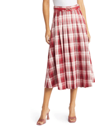 Jess Plaid Pleated Skirt - White/Red