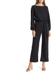 Joy Long Sleeve Tie Waist Jumpsuit - Black - Black