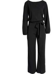 Joy Long Sleeve Tie Waist Jumpsuit - Black