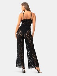 Valentina Floral Lace Jumpsuit - Black