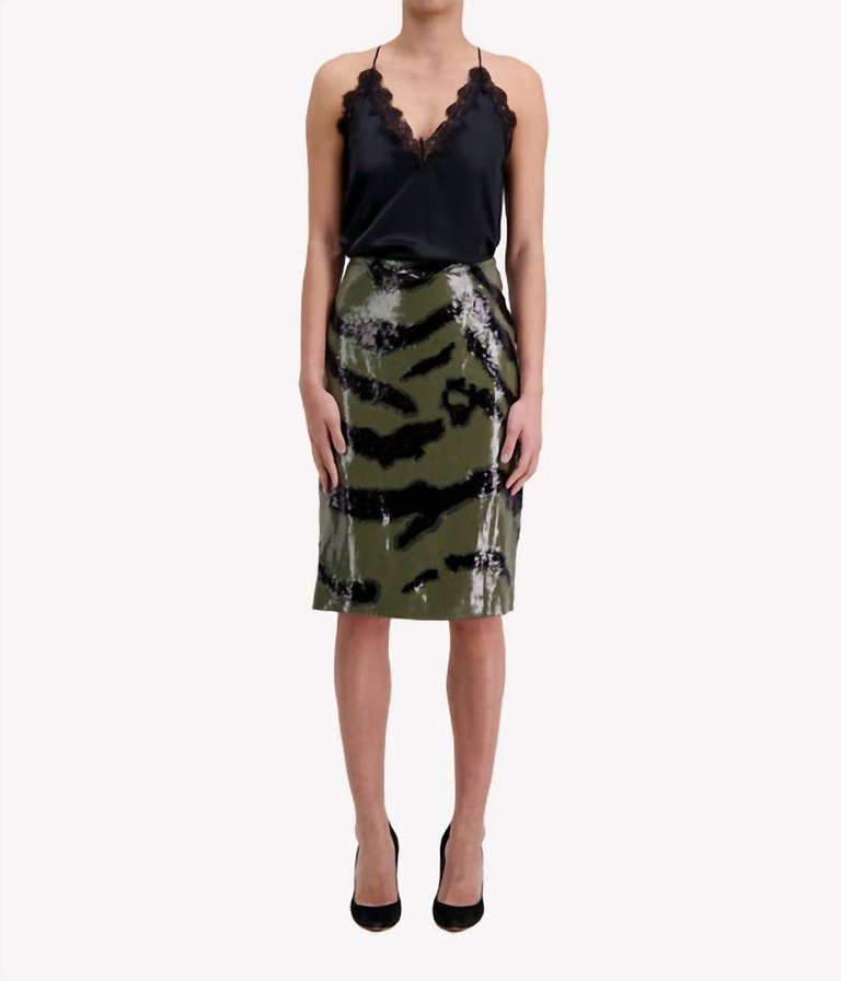 Bonne Zebra Sequin Skirt - Army Green/Black
