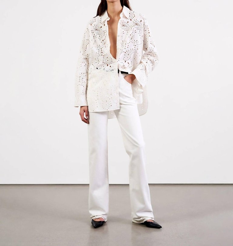 Mael Embroidered Poplin Shirt In Ivory Paisley