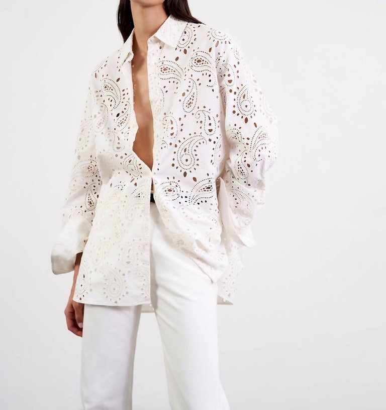 Mael Embroidered Poplin Shirt In Ivory Paisley - Ivory Paisley