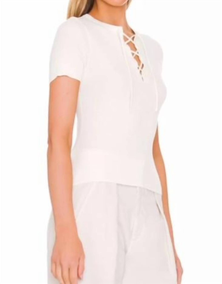 Wells Lace Up Ribbed Top In Ivory