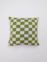 Checkered Intarsia Pillow - Light Green & White