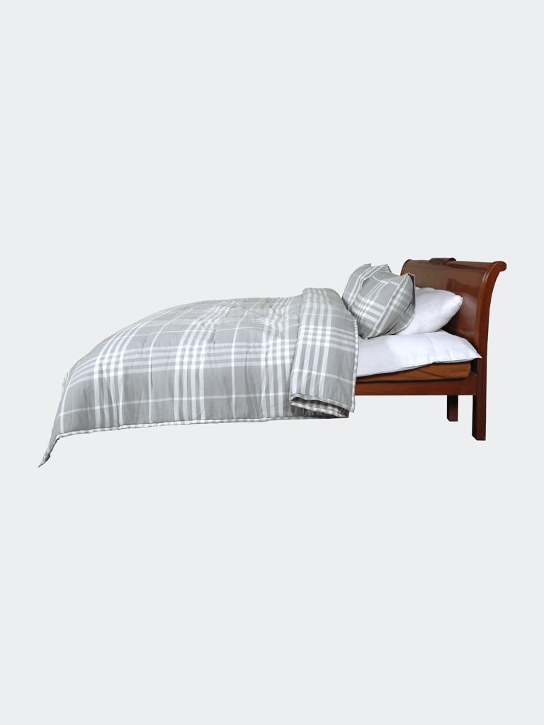 Banbury Plaid Grey And Ivory Cotton Queen Comforter Set