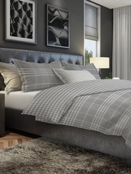 Banbury Plaid Grey Reversible Duvet Cover Set With 2 Pillow Shams