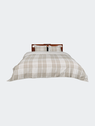 Banbury Plaid Linen And Ivory Cotton Twin Comforter Set - Linen And Ivory