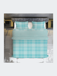 Banbury Plaid Turquoise Blue Reversible Duvet Cover Set Queen With 2 Pillow Shams