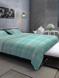 Banbury Plaid Turquoise Blue Reversible Duvet Cover Set Queen With 2 Pillow Shams