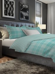 Banbury Plaid Turquoise Blue Reversible Duvet Cover Set Queen With 2 Pillow Shams