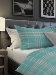 Banbury Plaid Turquoise Blue Reversible Duvet Cover Set Queen With 2 Pillow Shams