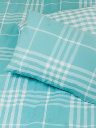 Banbury Plaid Turquoise Blue Reversible Duvet Cover Set Queen With 2 Pillow Shams