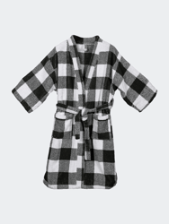 Black And White Velour Fabric Bathrobe - Black And White