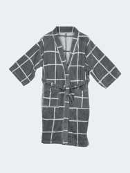 Grey And White Velour Fabric Bathrobe - Grey And White