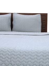 Herring Bone Ivory And Navy Cotton King Quilt Set