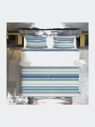 Kingham Contemporary Boho Blue Stripes Duvet Cover Set With Pillow Sham