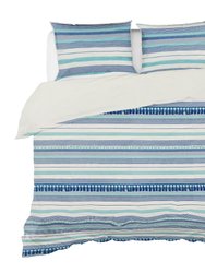 Kingham Contemporary Boho Blue Stripes Duvet Cover Set With Pillow Sham - Blue