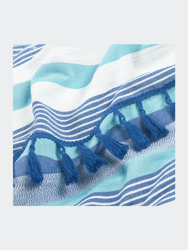 Kingham Contemporary Boho Blue Stripes Duvet Cover Set With Pillow Sham