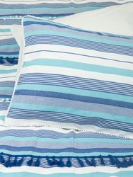 Kingham Contemporary Boho Blue Stripes Duvet Cover Set With Pillow Sham