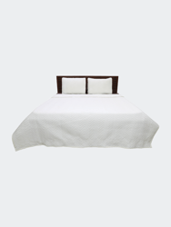 Solid Sateen Ivory Cotton Queen Quilt Set - Ivory