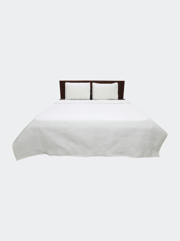 Solid Sateen Ivory Cotton Queen Quilt Set - Ivory