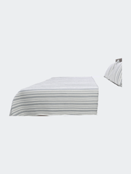 Ticking Stripe Ivory And Blue Cotton Quilt Set