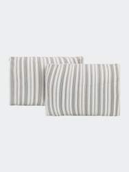 Ticking Stripe Ivory And Brown Cotton Queen Quilt Set