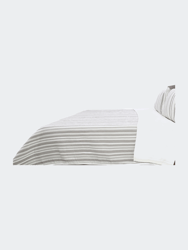 Ticking Stripe Ivory And Brown Cotton Queen Quilt Set