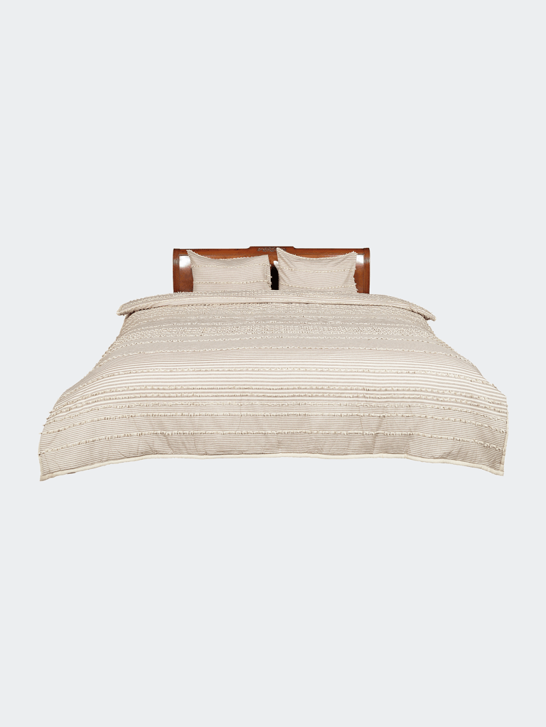 Uneven Stripe Beige And Brown Cotton King Comforter Set - Beige and Brown