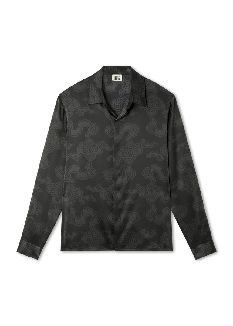 Long Sleeve Imperial Clouds Silk Shirt - Black