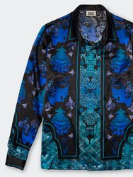 Long-Sleeved Traditional Silk Shirt In Blue - Blue