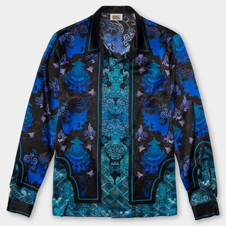 Long-Sleeved Traditional Silk Shirt In Blue - Blue