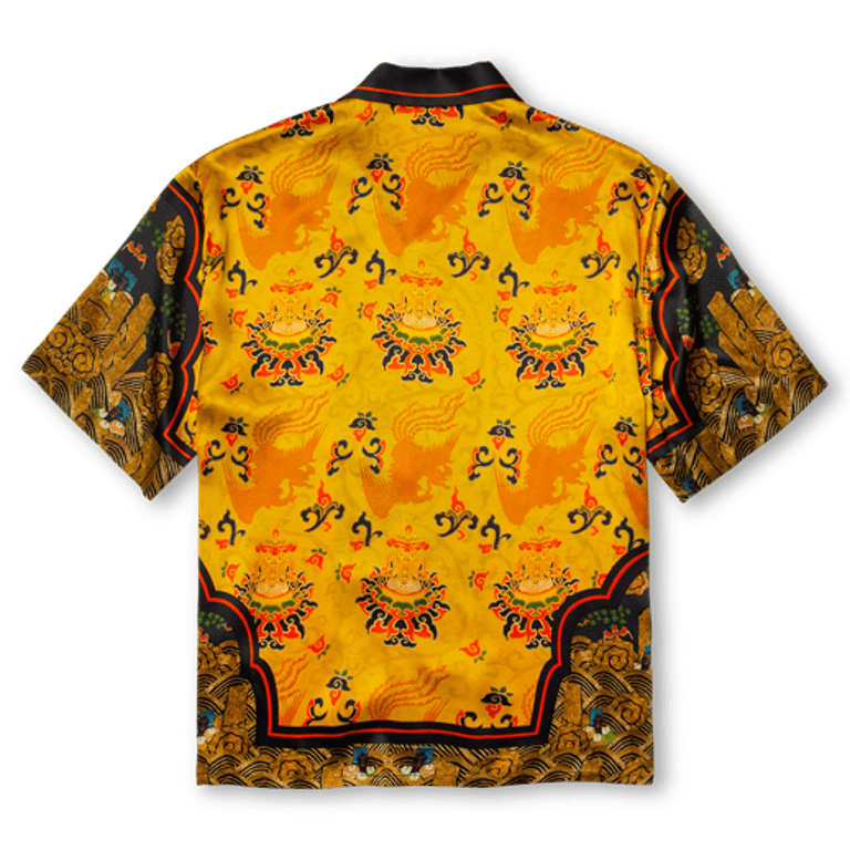 Short-Sleeved Traditional Silk Shirt In Yellow