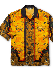 Short-Sleeved Traditional Silk Shirt In Yellow - Yellow