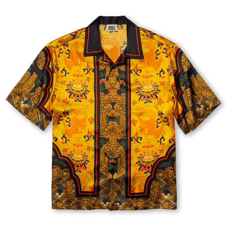 Short-Sleeved Traditional Silk Shirt In Yellow - Yellow