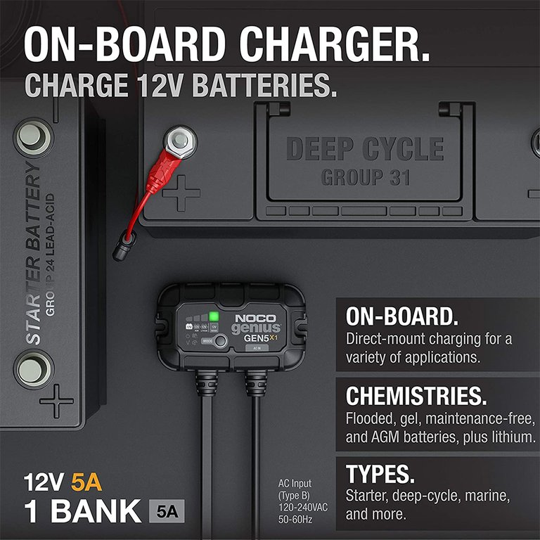 12V 1-Bank 5-Amp On-Board Battery Charger