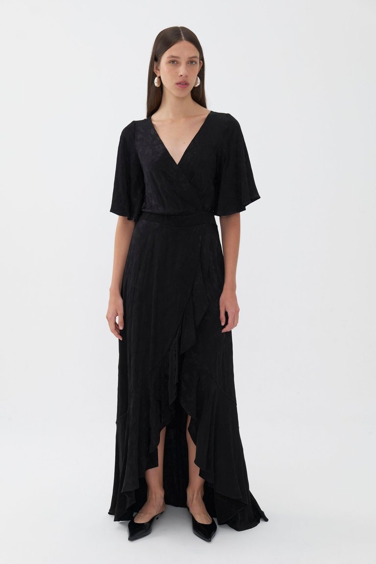 Asymmetric Flounce Dress - Black