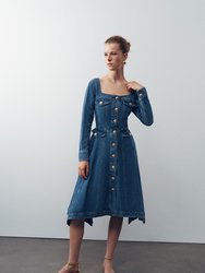 Asymmetrical Denim Dress - Indigo